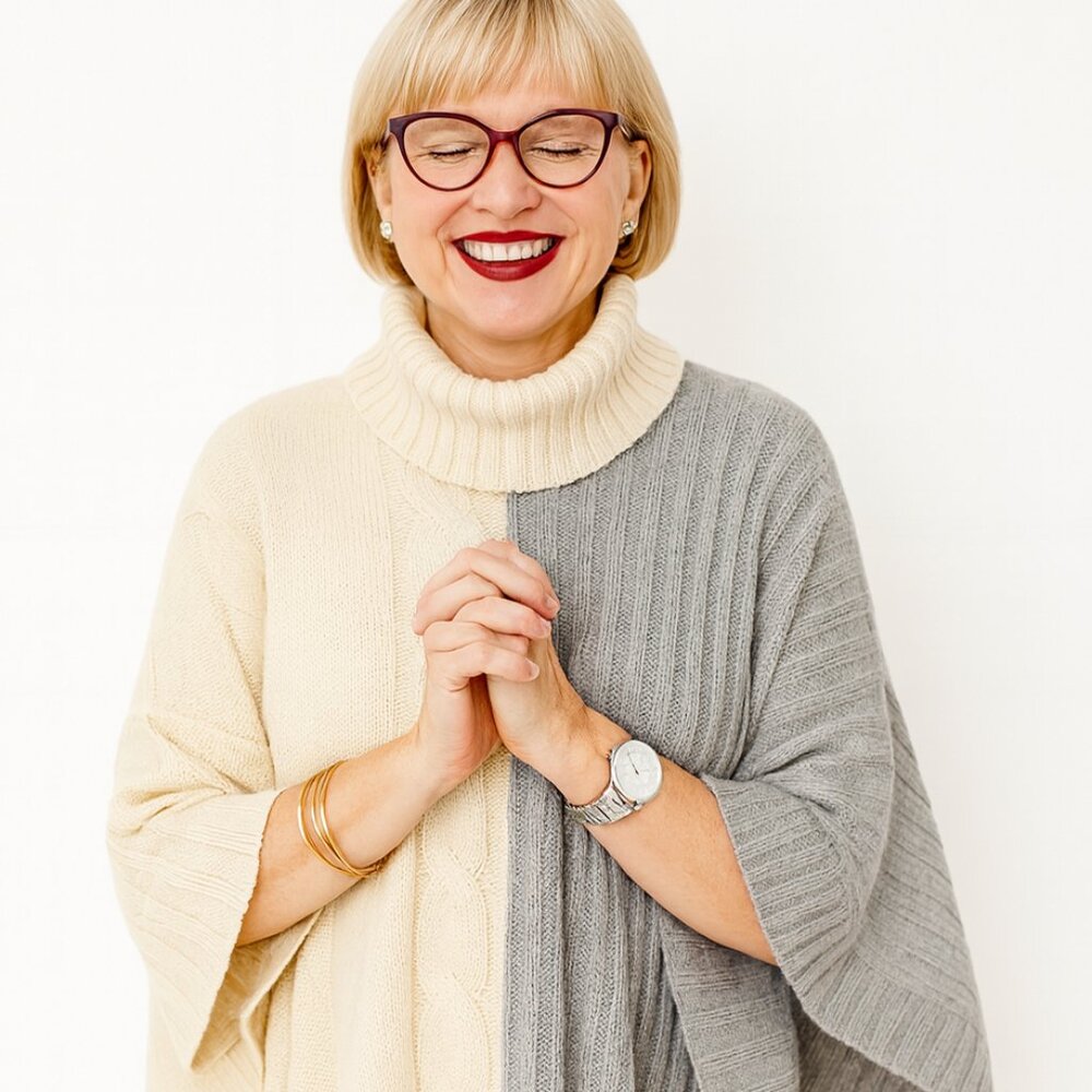 Plus Size 1X poncho. MONROE & MAIN two-tone turtleneck sweater cape. Wrap. Layer